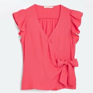 Zara Coral Ruffle Sleeve Wrap Blouse